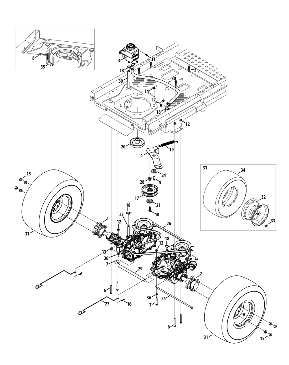 Drive System Diagram and Parts List for Z-FORCESZ60 (53FJD-53FJD050)(2015) Cub Cadet Lawn Tractor